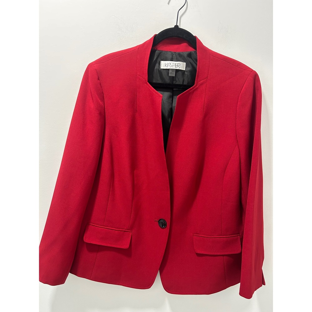 Kasper Womens Red Collarless Single Button Blazer Jacket Size 14W